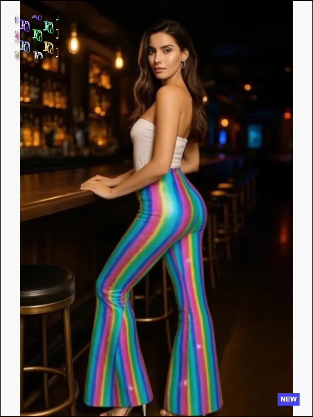 Sequin Flare Pants High Waisted Bell Bottoms Leggings Party Disco Club Sparkly - Picture 5 of 5